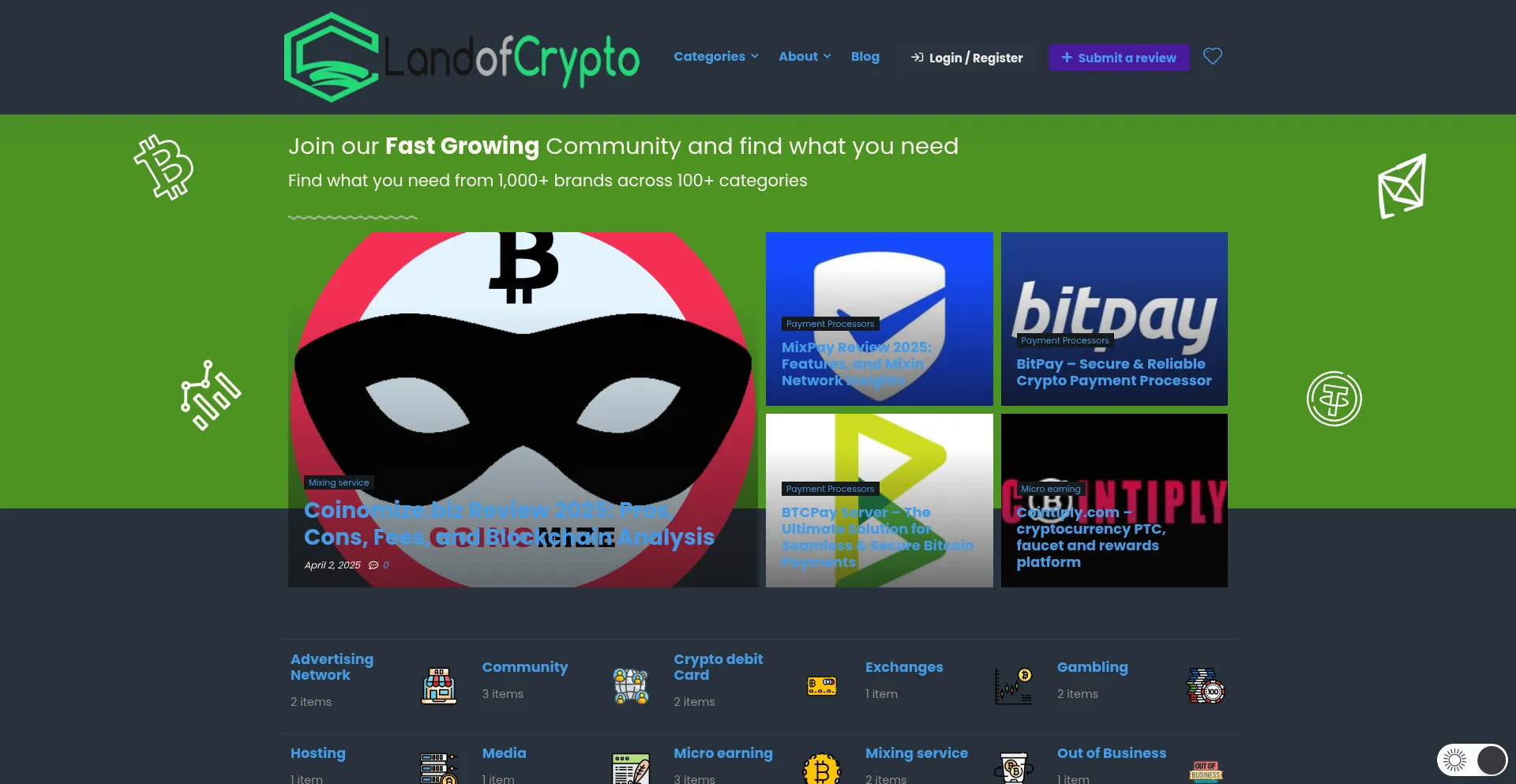Website screenshot of Landofcrypto.com