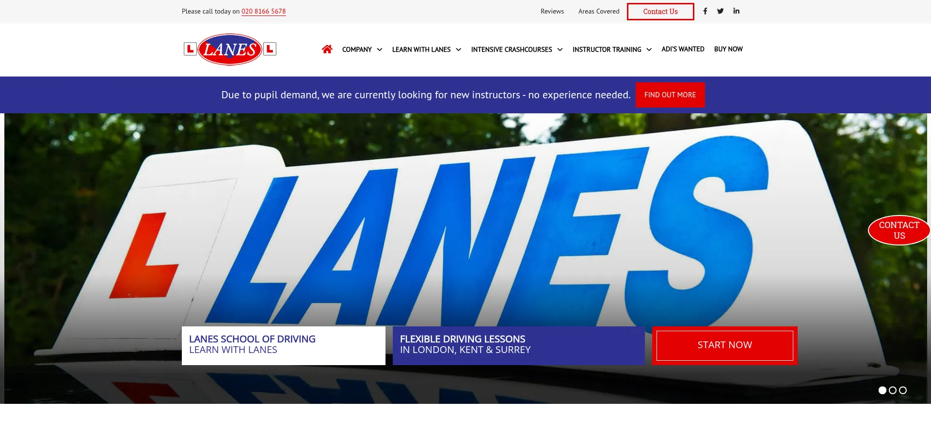 Website screenshot of Lanesschoolofdriving.co.uk