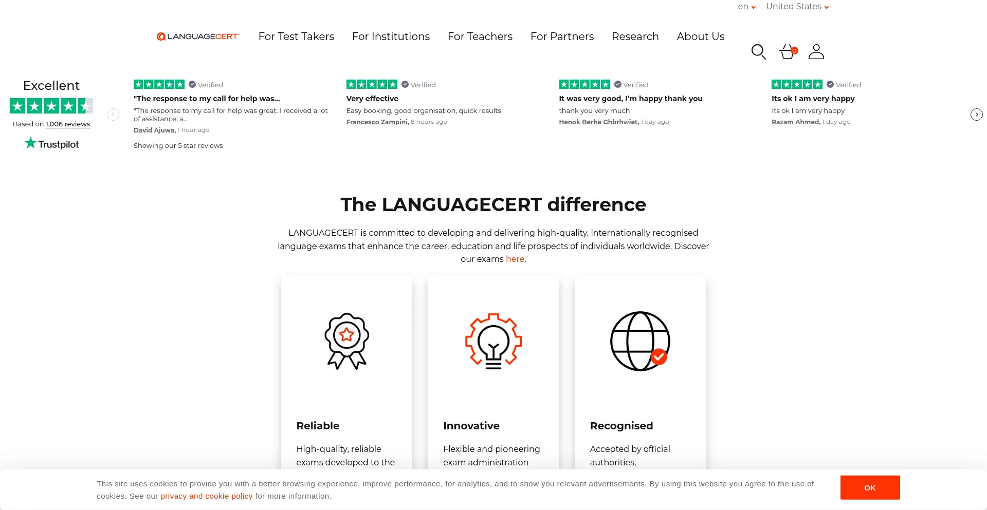 Website screenshot of Languagecert.org