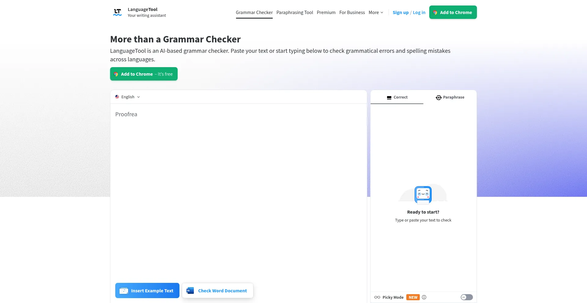Website screenshot of Languagetool.org