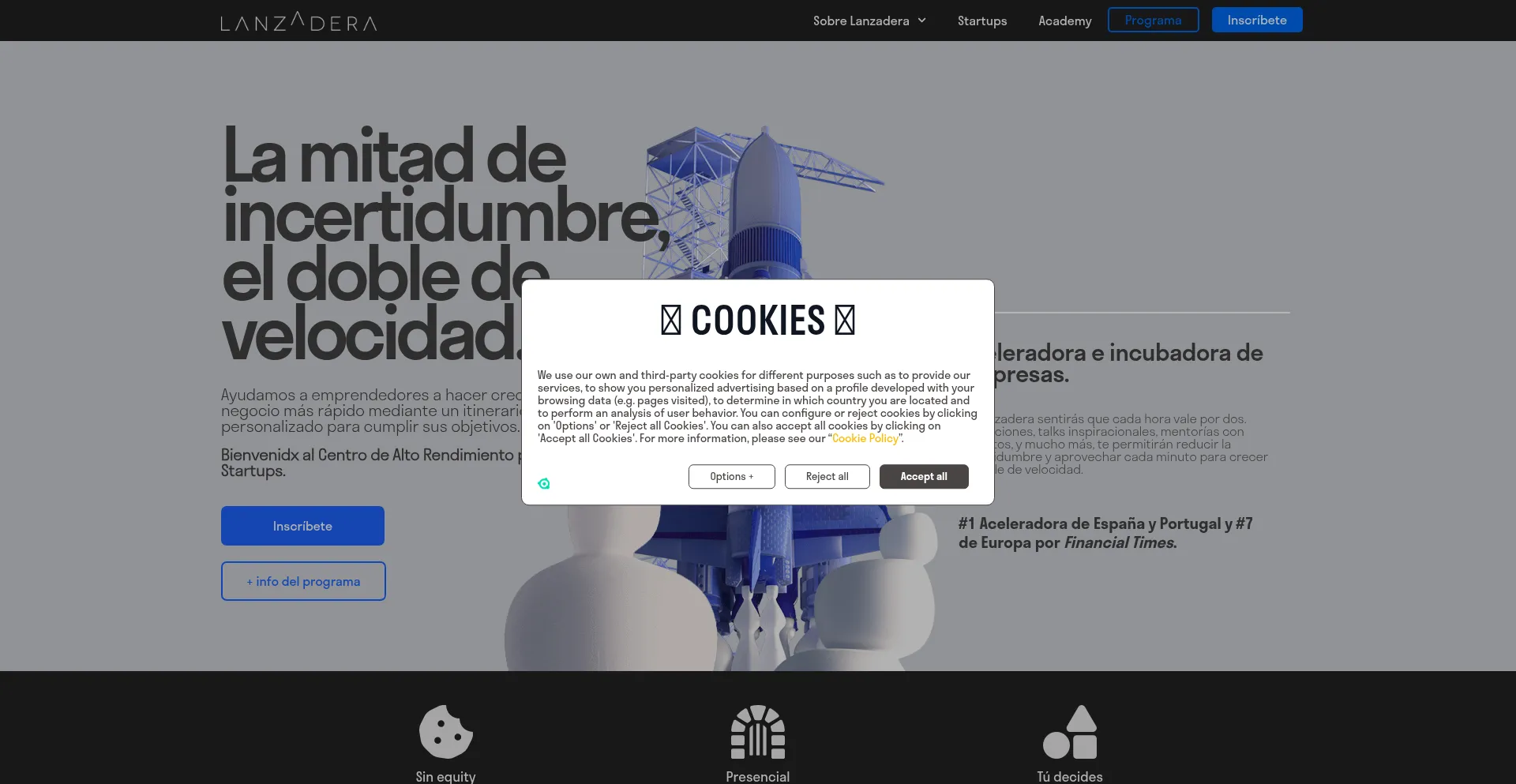 Website screenshot of Lanzadera.es
