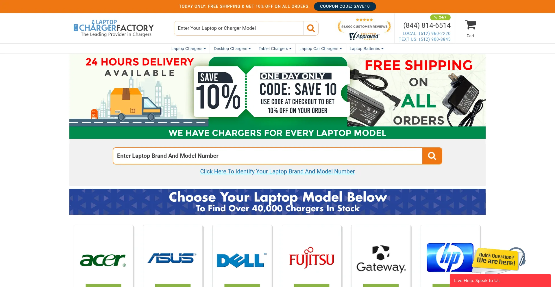 Website screenshot of Laptopchargerfactory.com