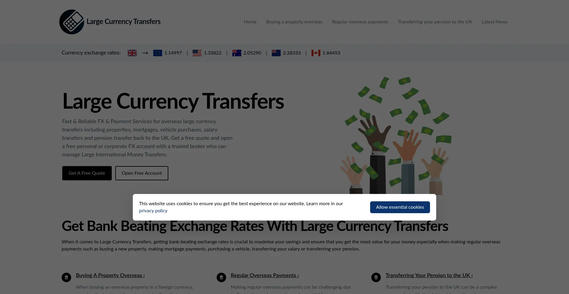 Website screenshot of Largecurrencytransfers.com