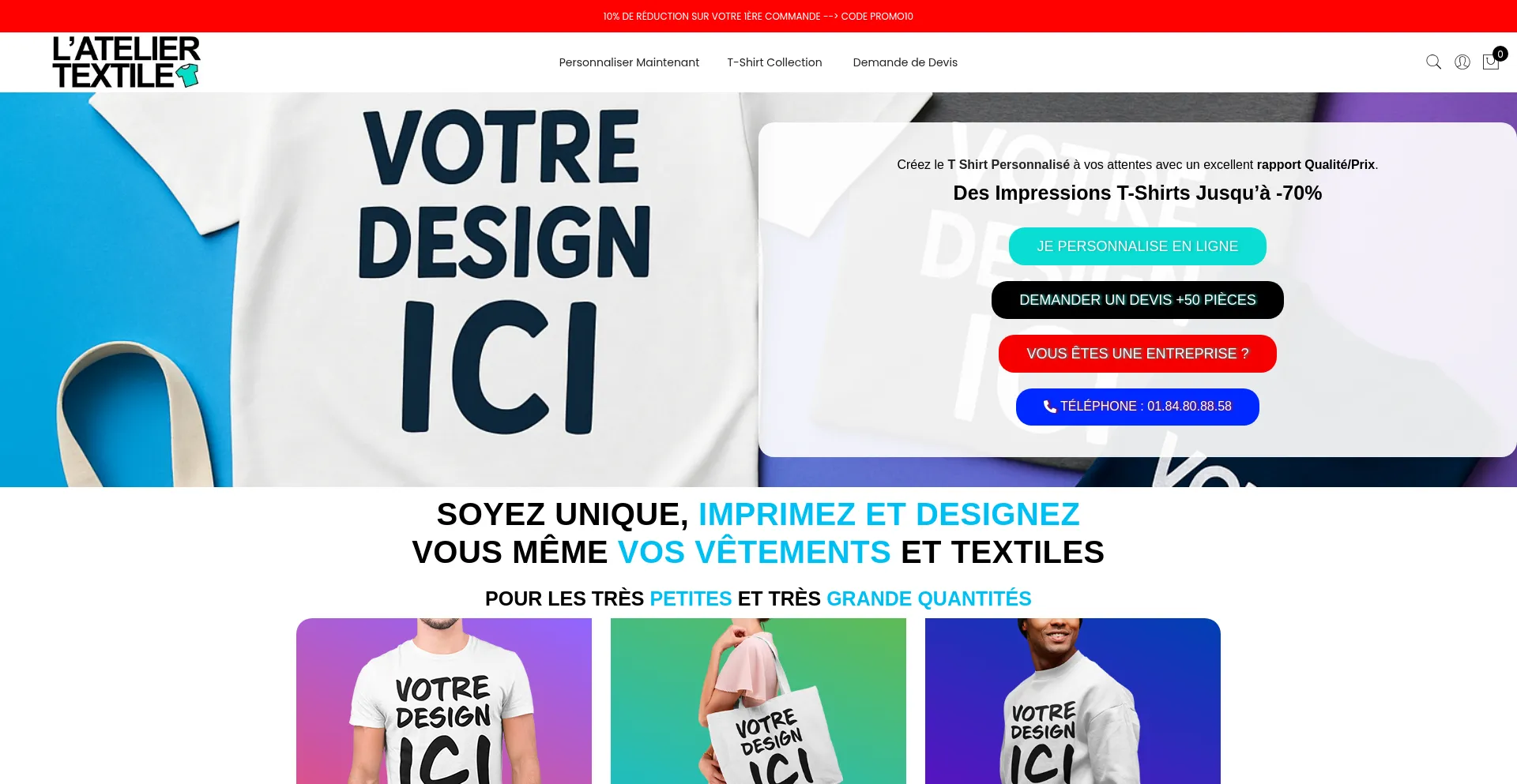 Website screenshot of Lateliertextile.fr