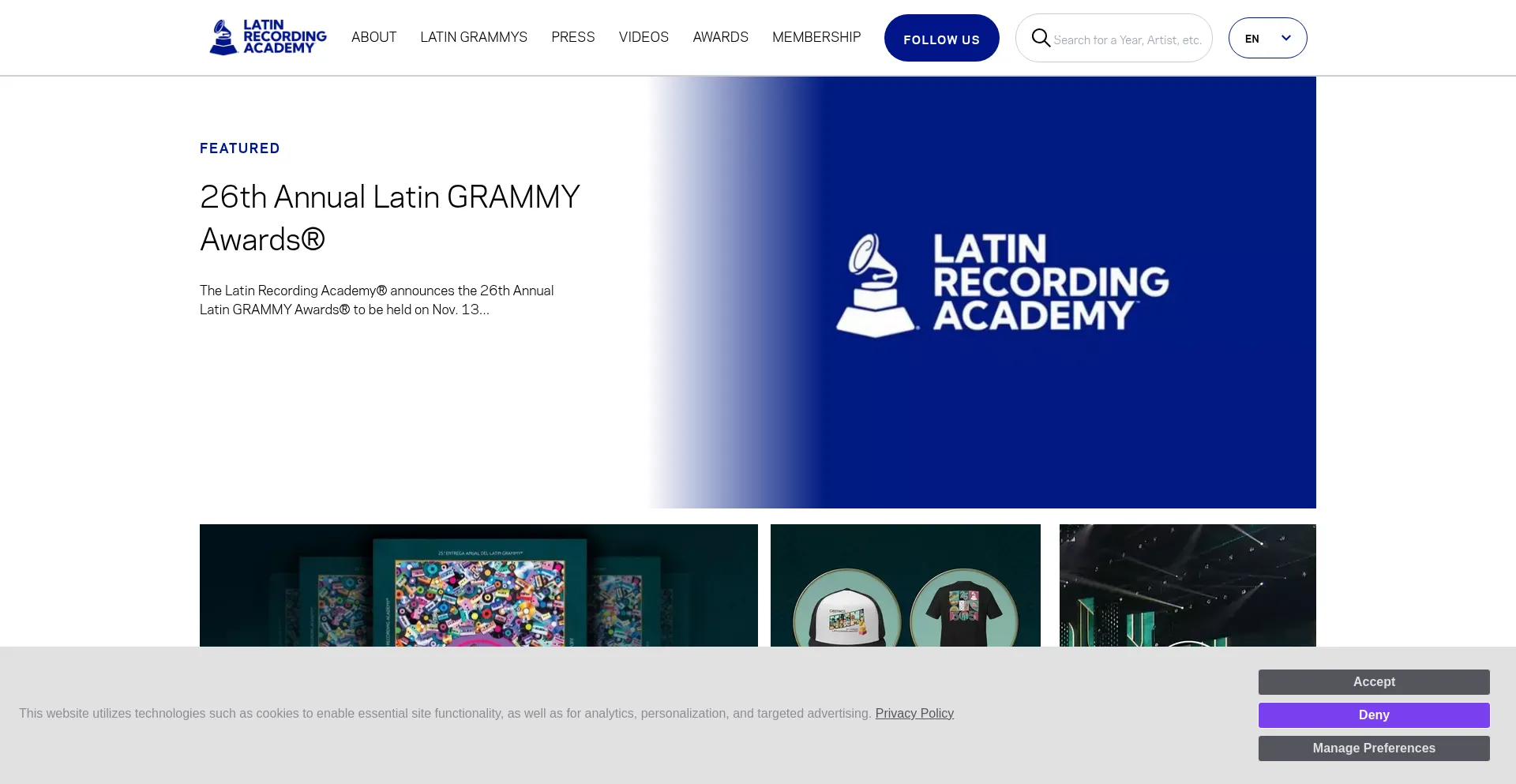 Website screenshot of Latingrammy.com