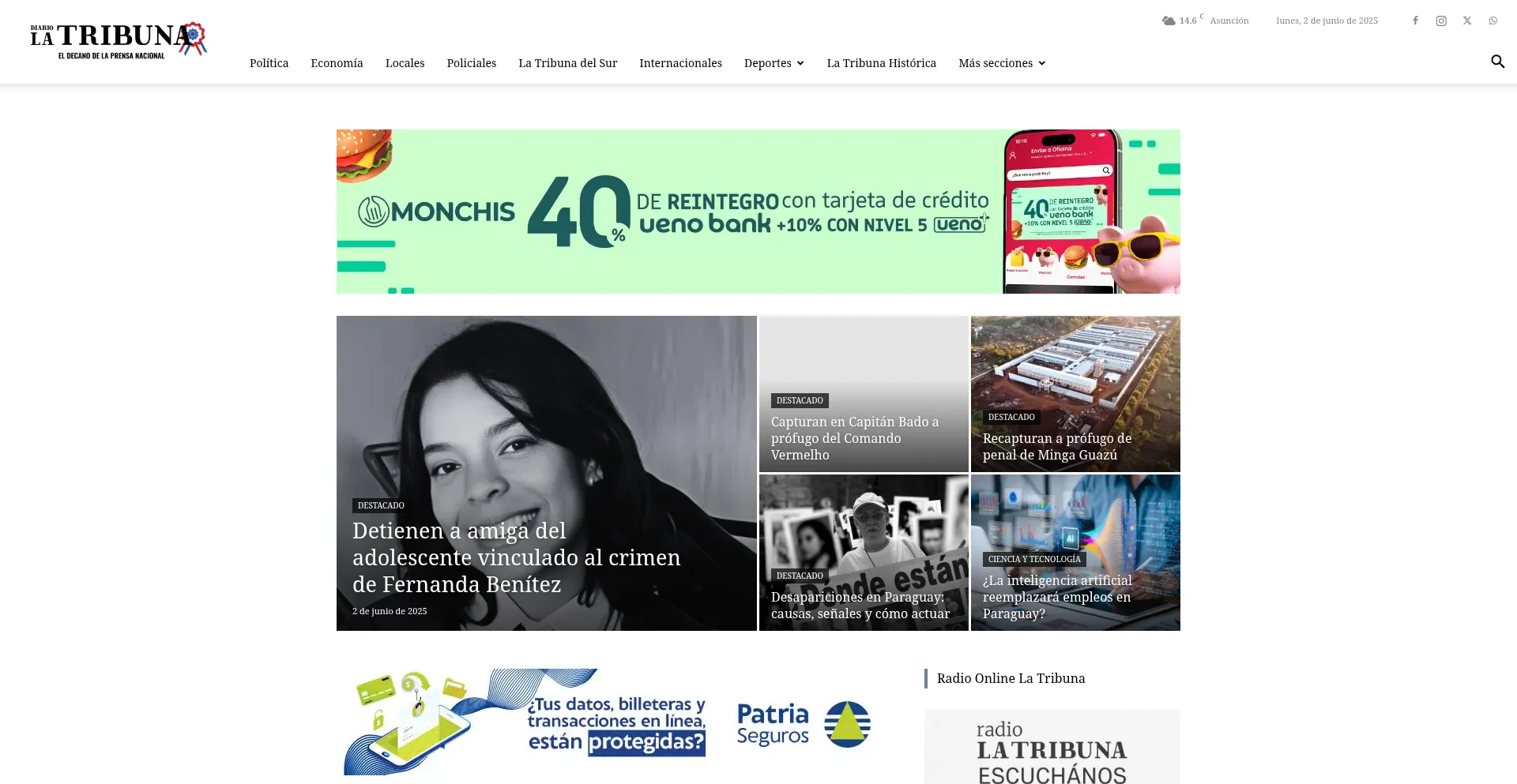 Website screenshot of Latribuna.com.py