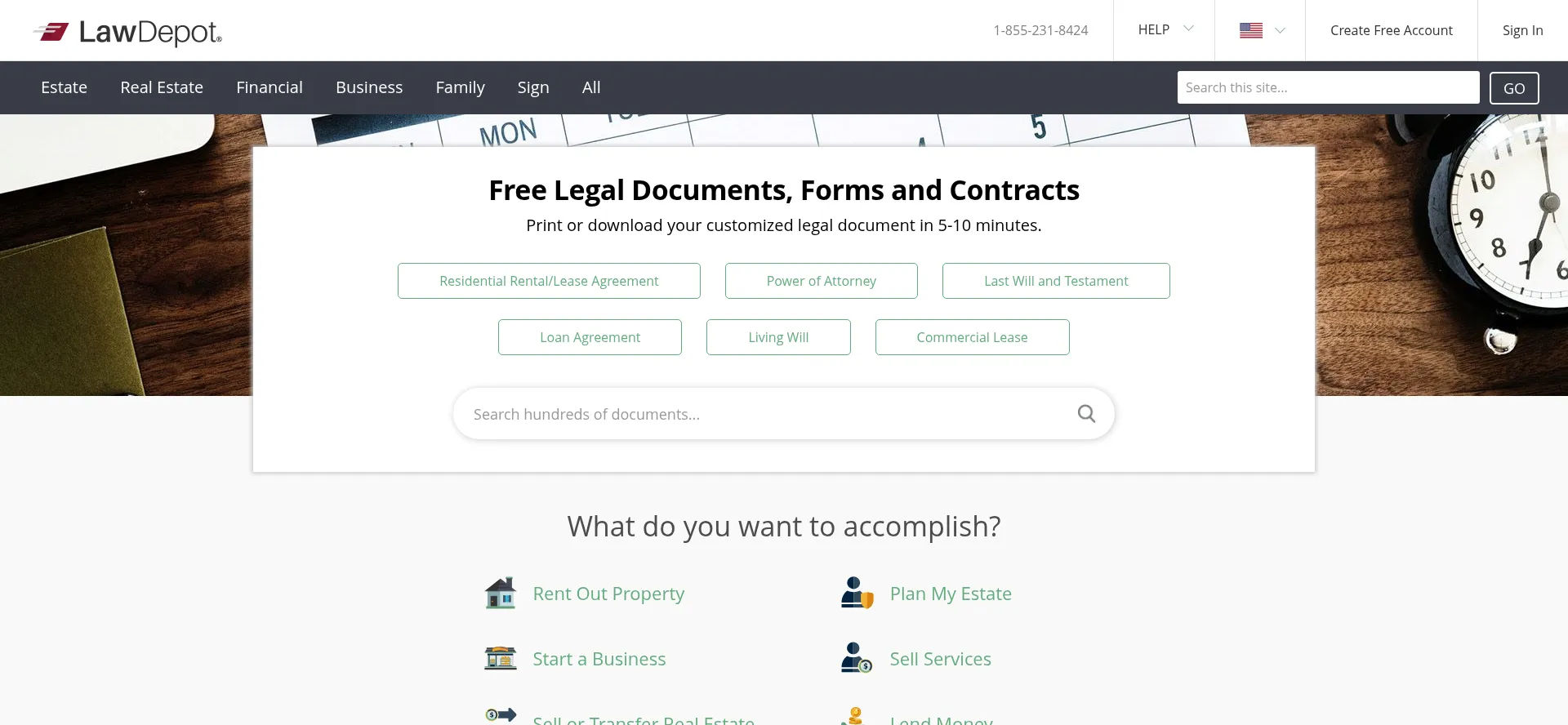 Website screenshot of Lawdepot.com