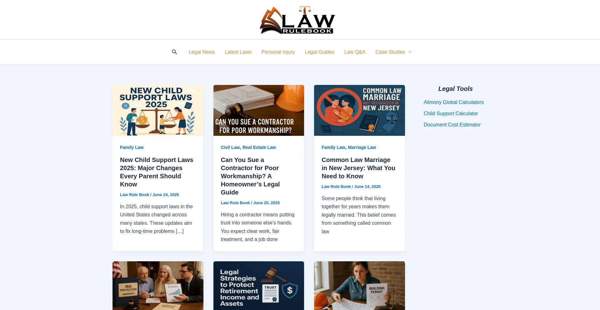 Website screenshot of Lawrulebook.com