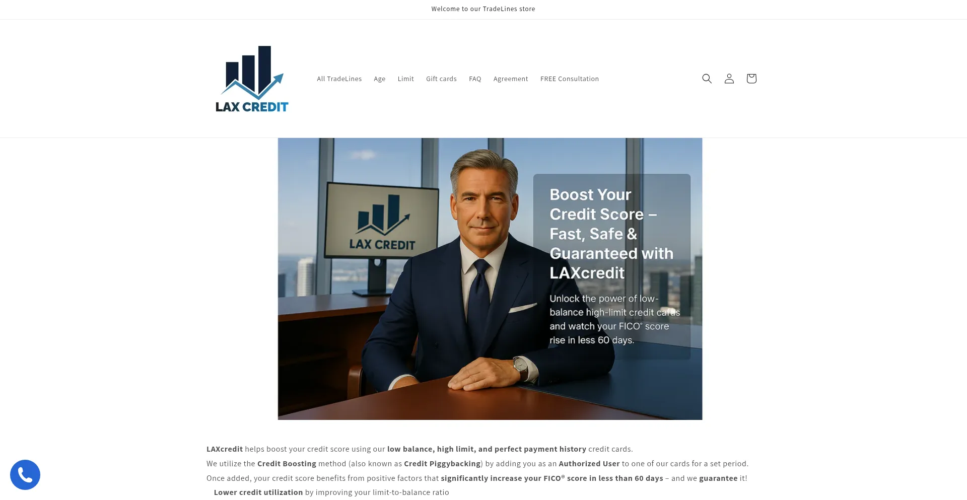 Website screenshot of Lax.credit