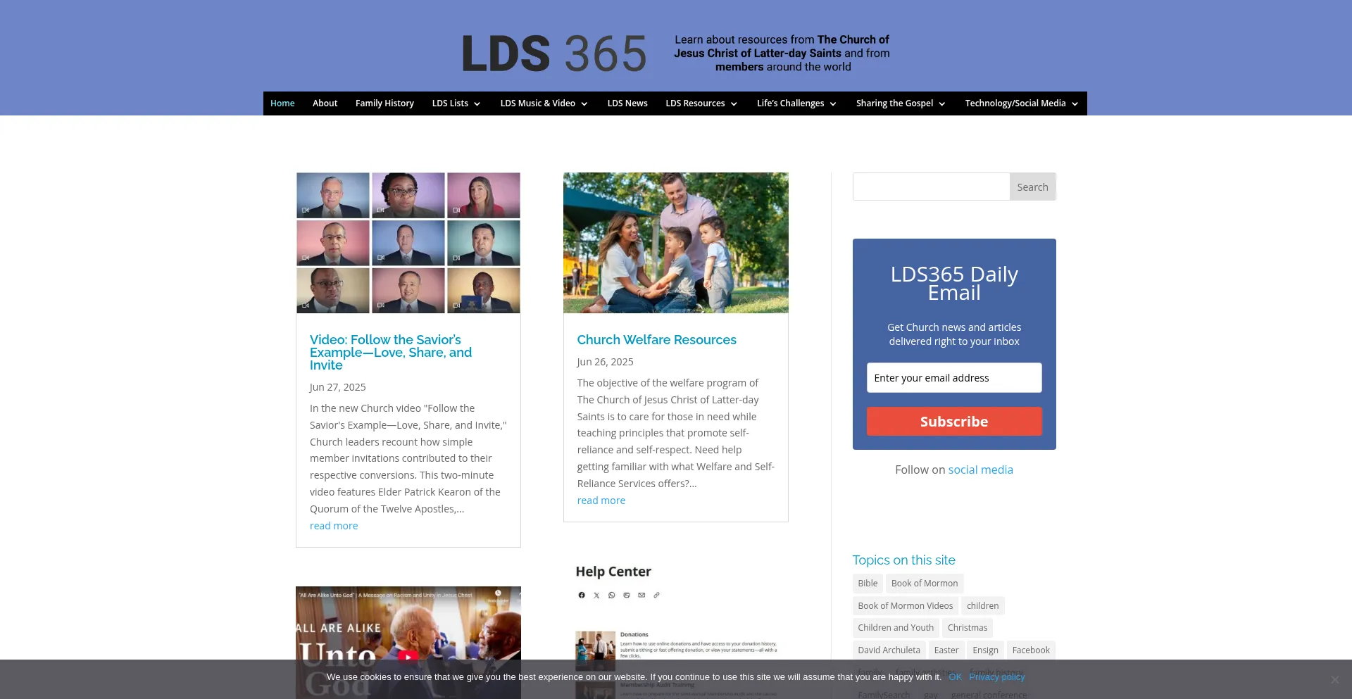 Website screenshot of Lds365.com