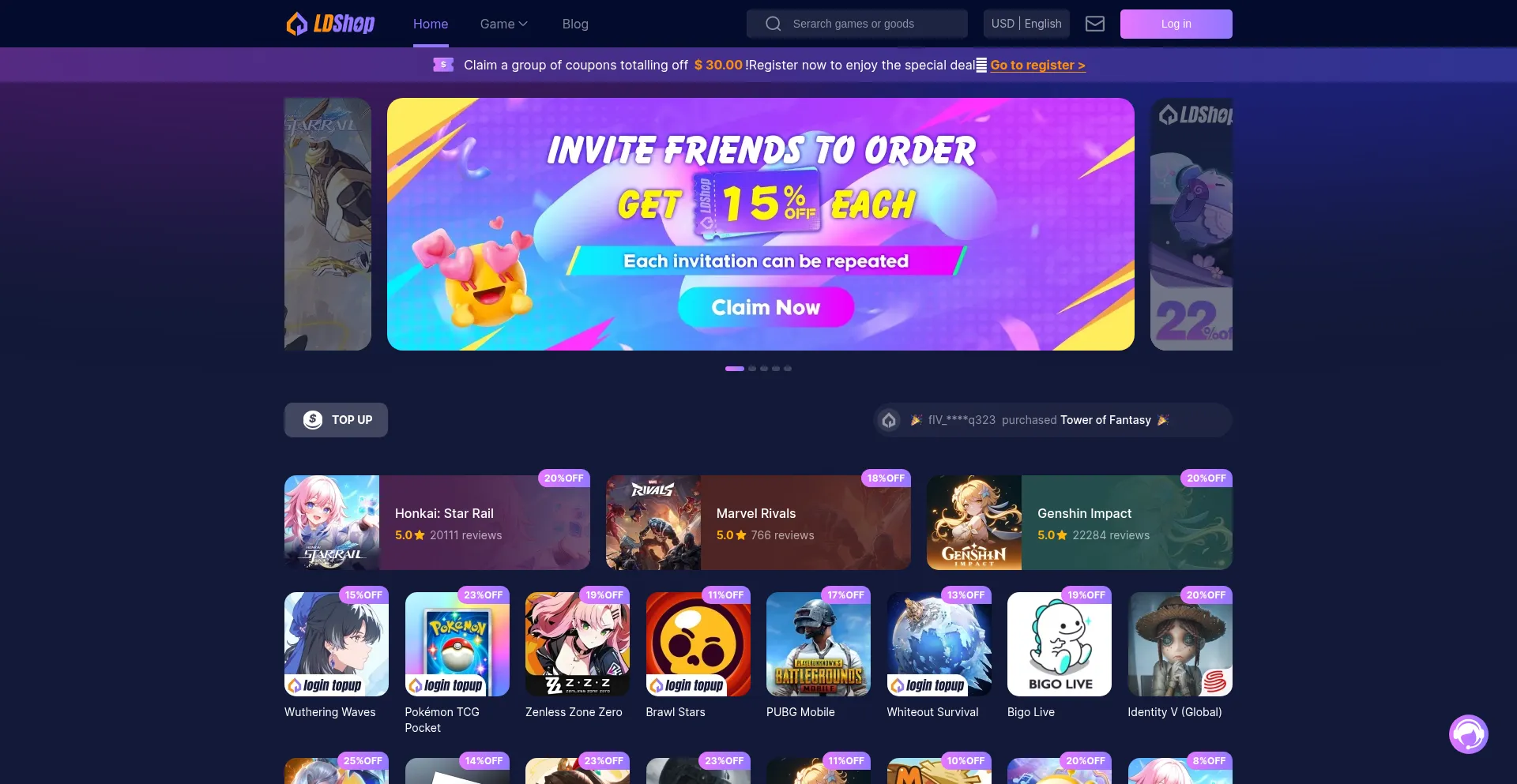 Website screenshot of Ldshop.gg