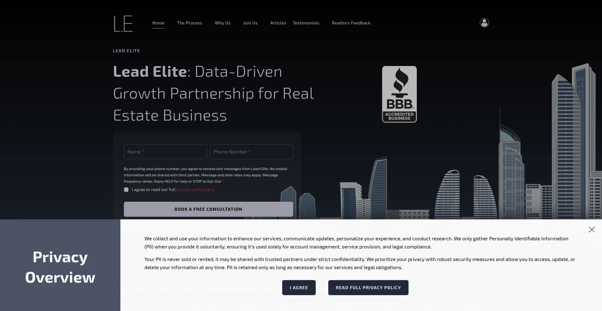 Website screenshot of Leadelite.us