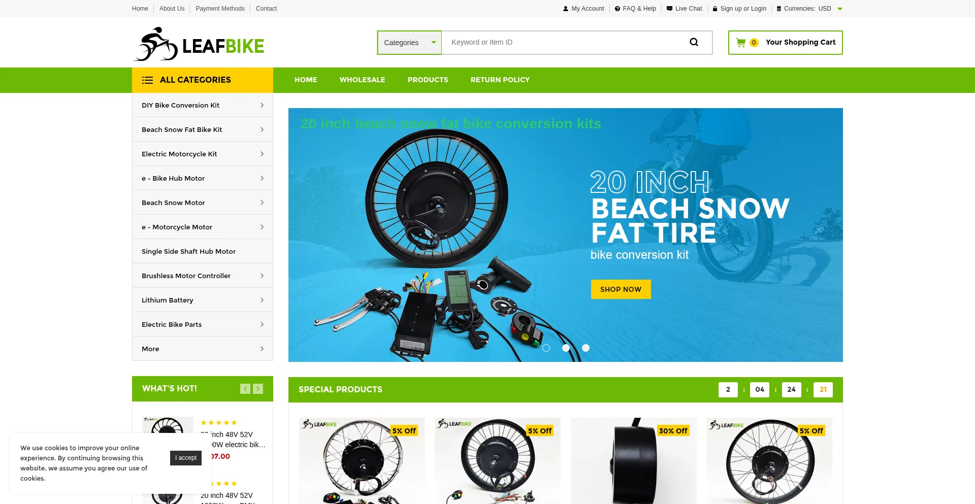 Website screenshot of Leafbike.com