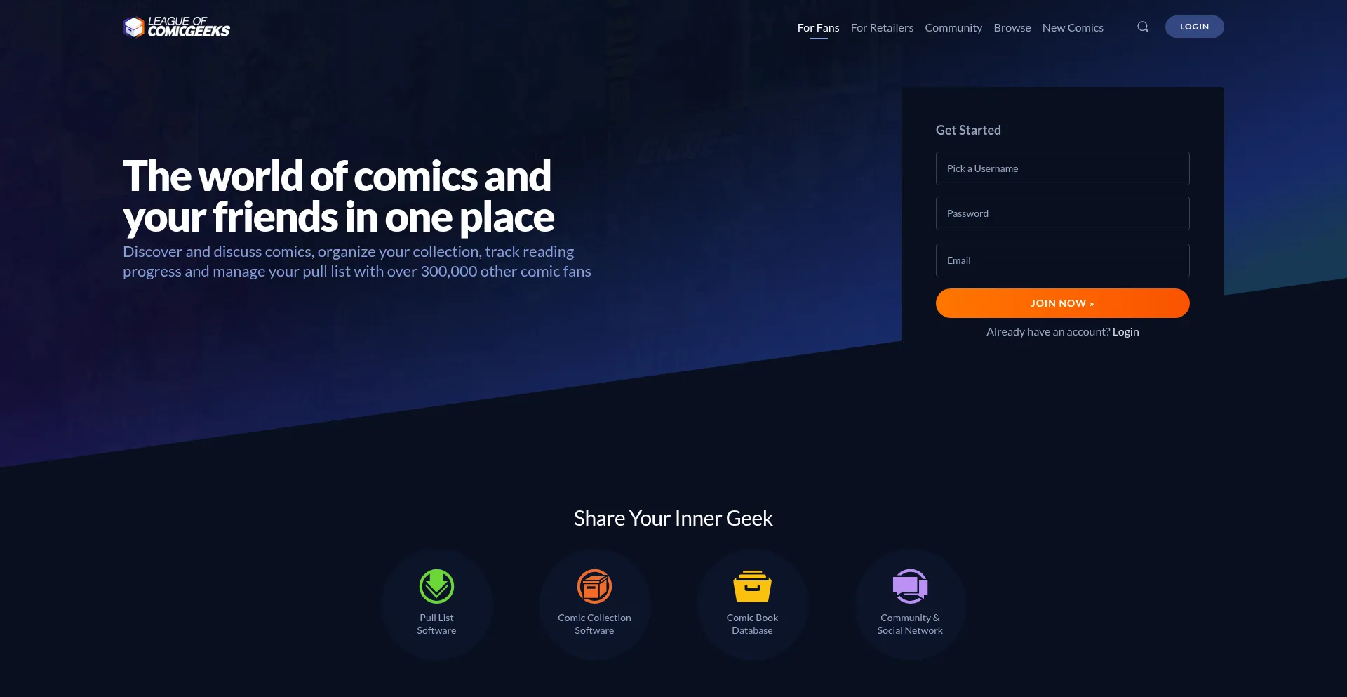 Website screenshot of Leagueofcomicgeeks.com