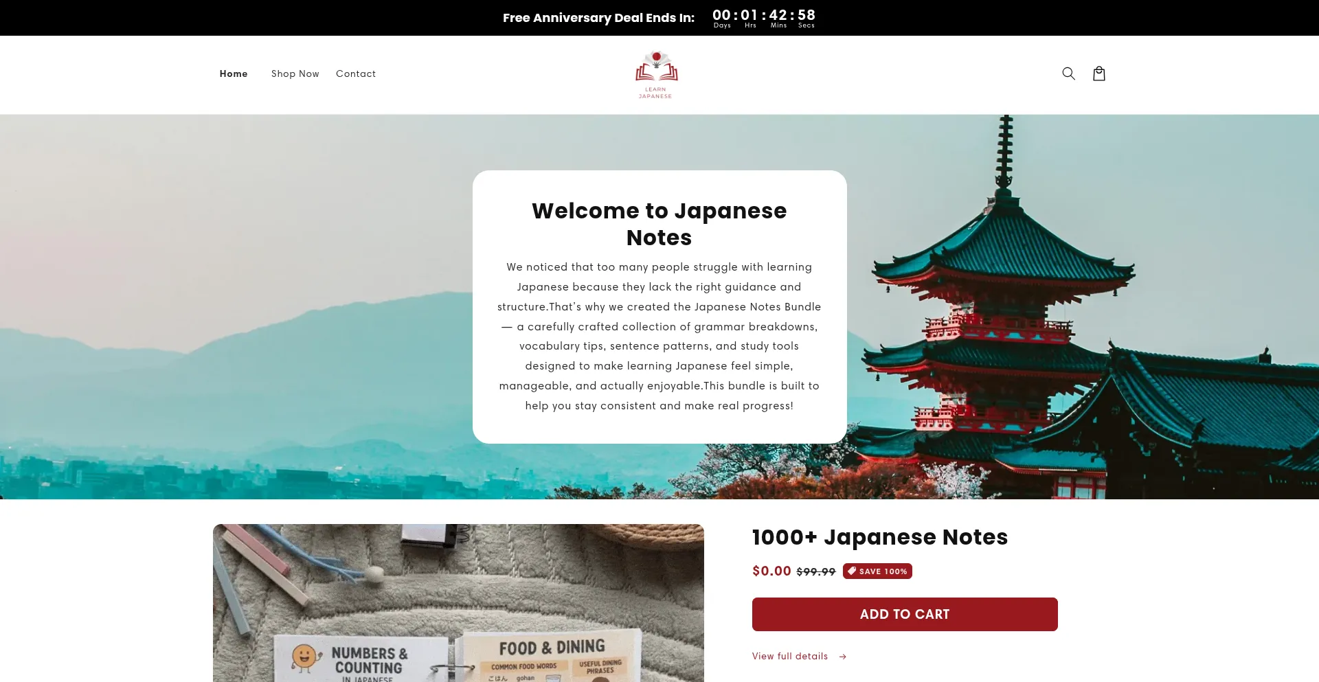 Website screenshot of Learnjapanesenotes.com