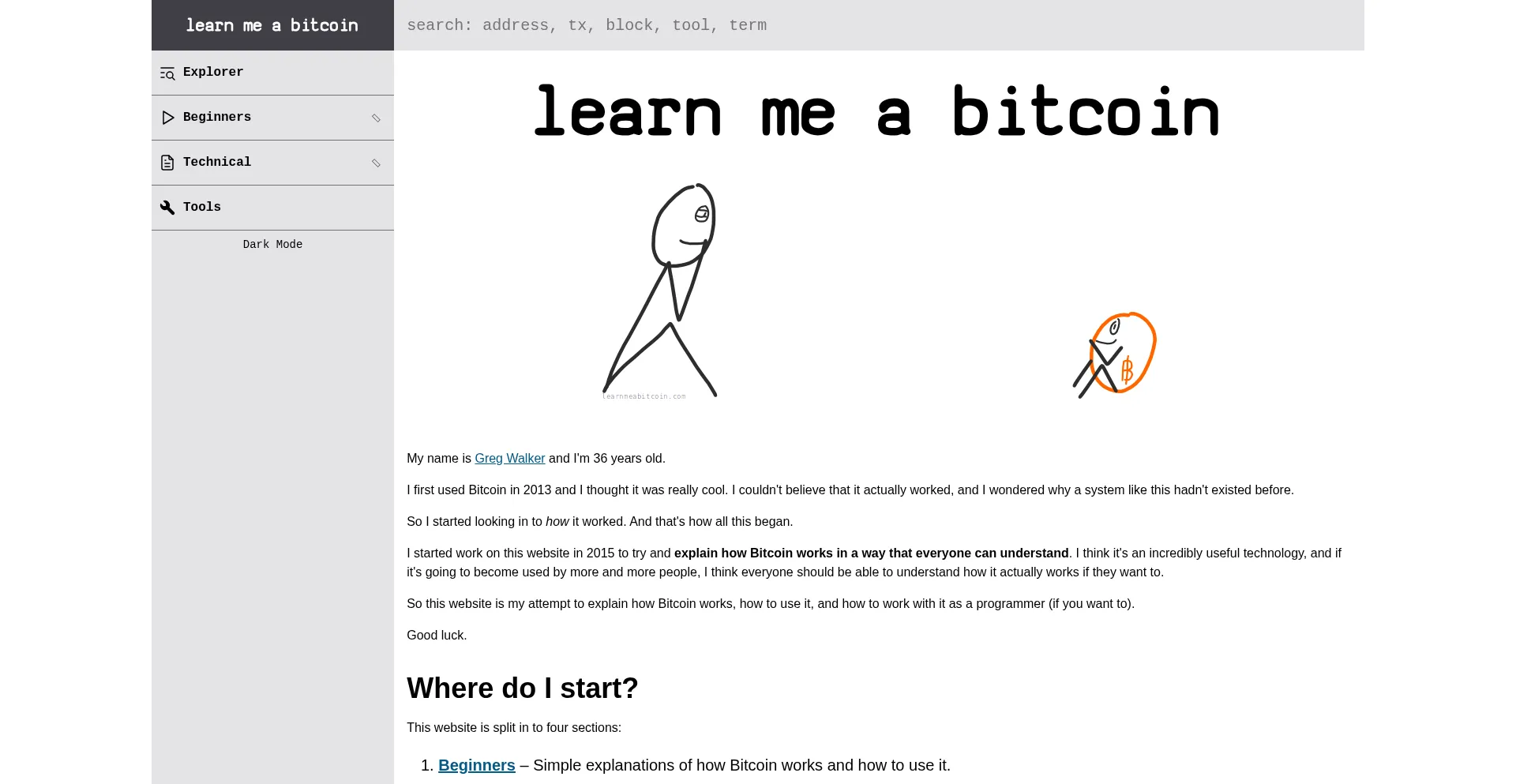 Website screenshot of Learnmeabitcoin.com