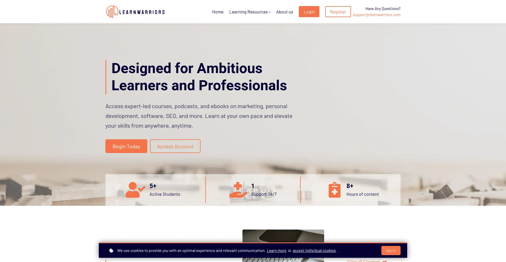 Website screenshot of Learnwarriors.com