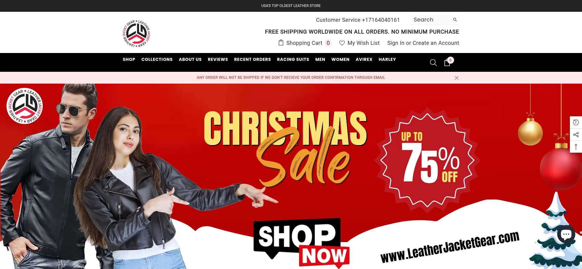 Website screenshot of Leatherjacketgear.com