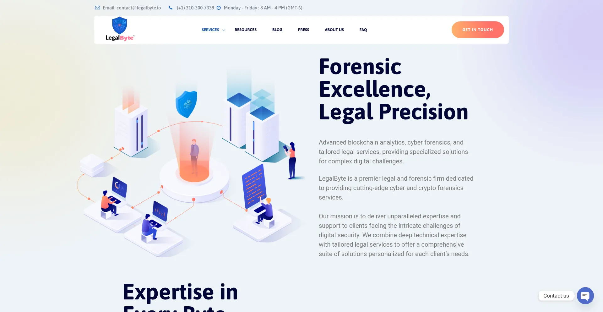 Website screenshot of Legalbyte.io