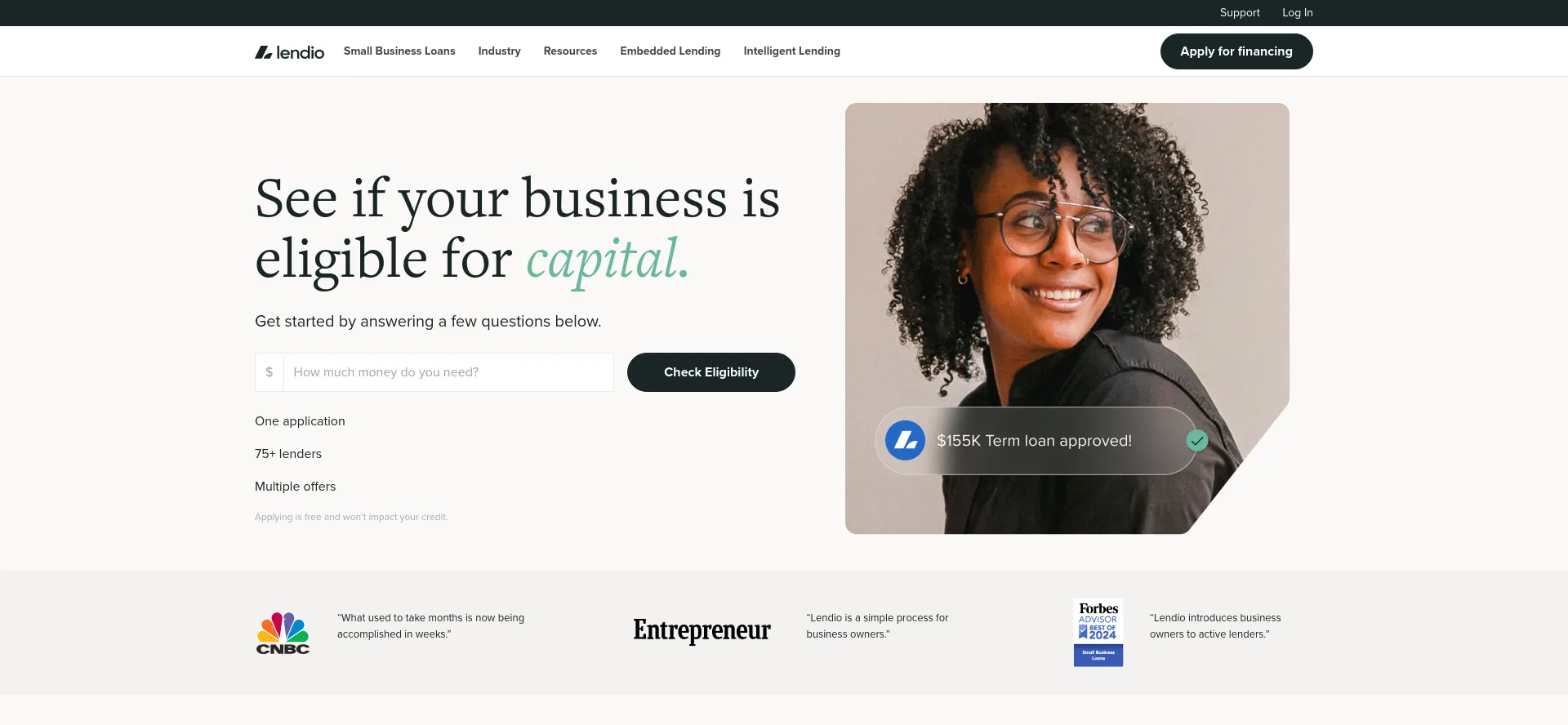 Website screenshot of Lendio.com