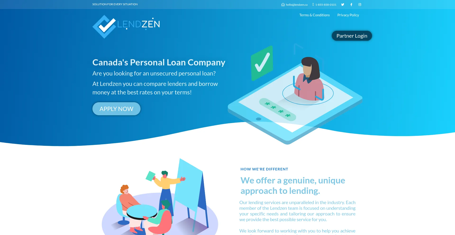 Website screenshot of Lendzen.ca