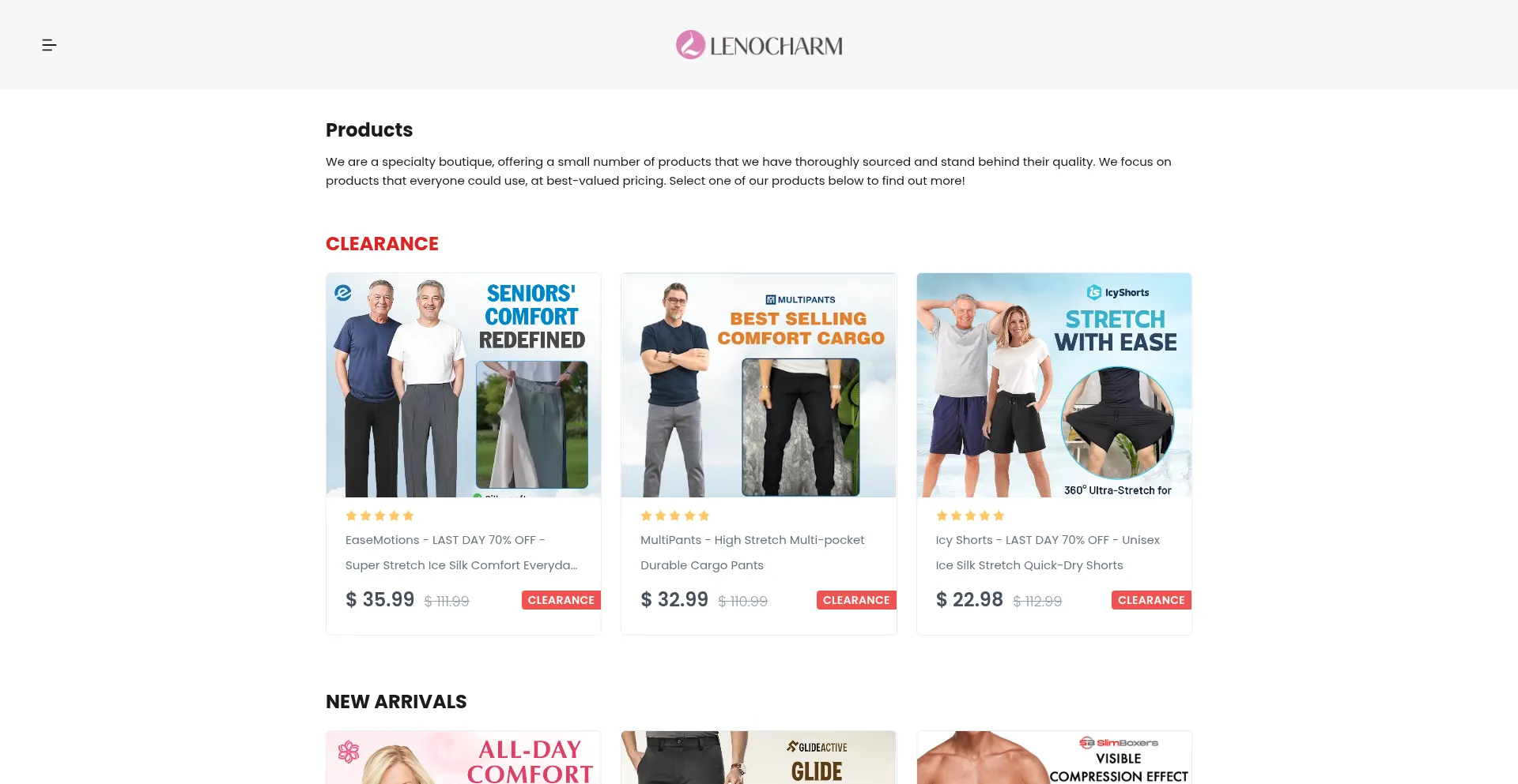 Website screenshot of Lenocharm.com