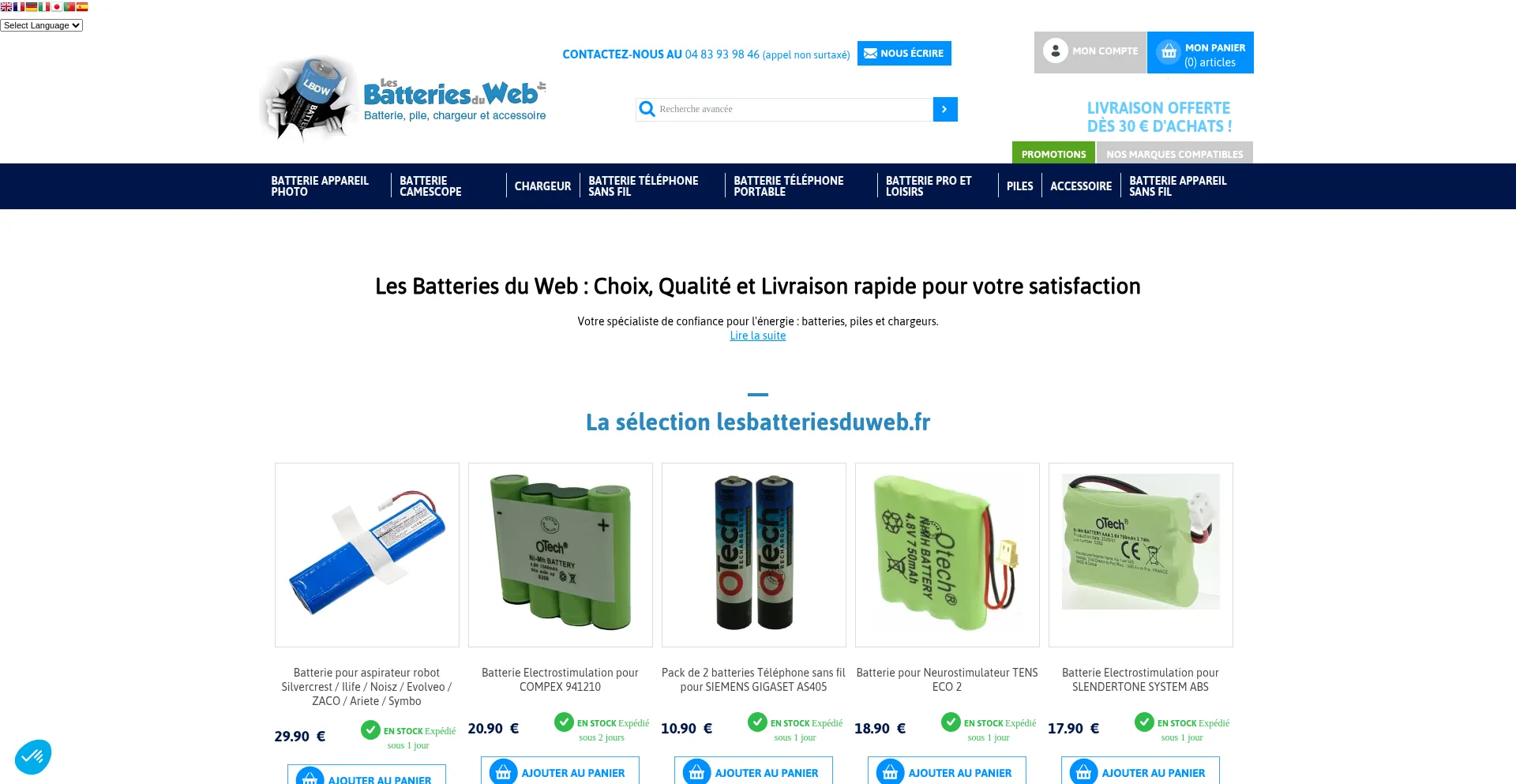 Website screenshot of Lesbatteriesduweb.fr