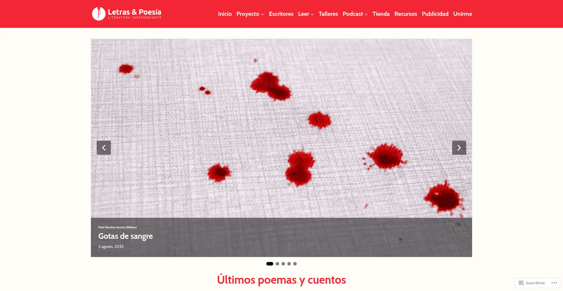 Website screenshot of Letrasypoesia.com