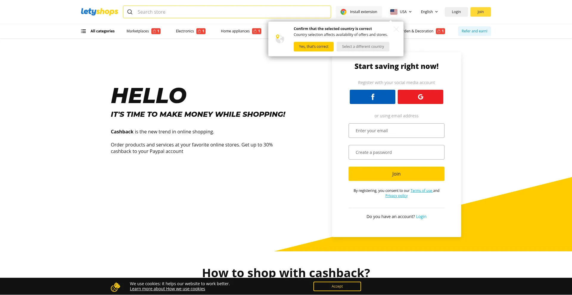Website screenshot of Letyshops.com