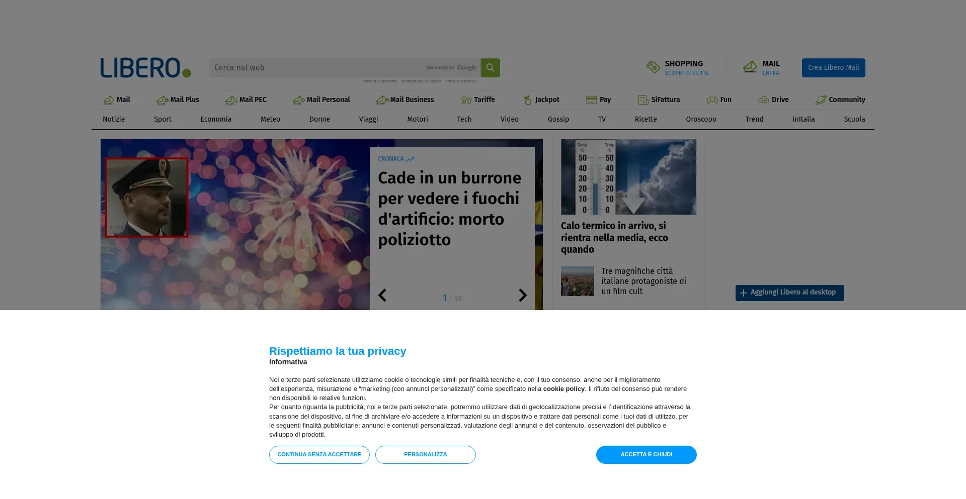 Website screenshot of Libero.it
