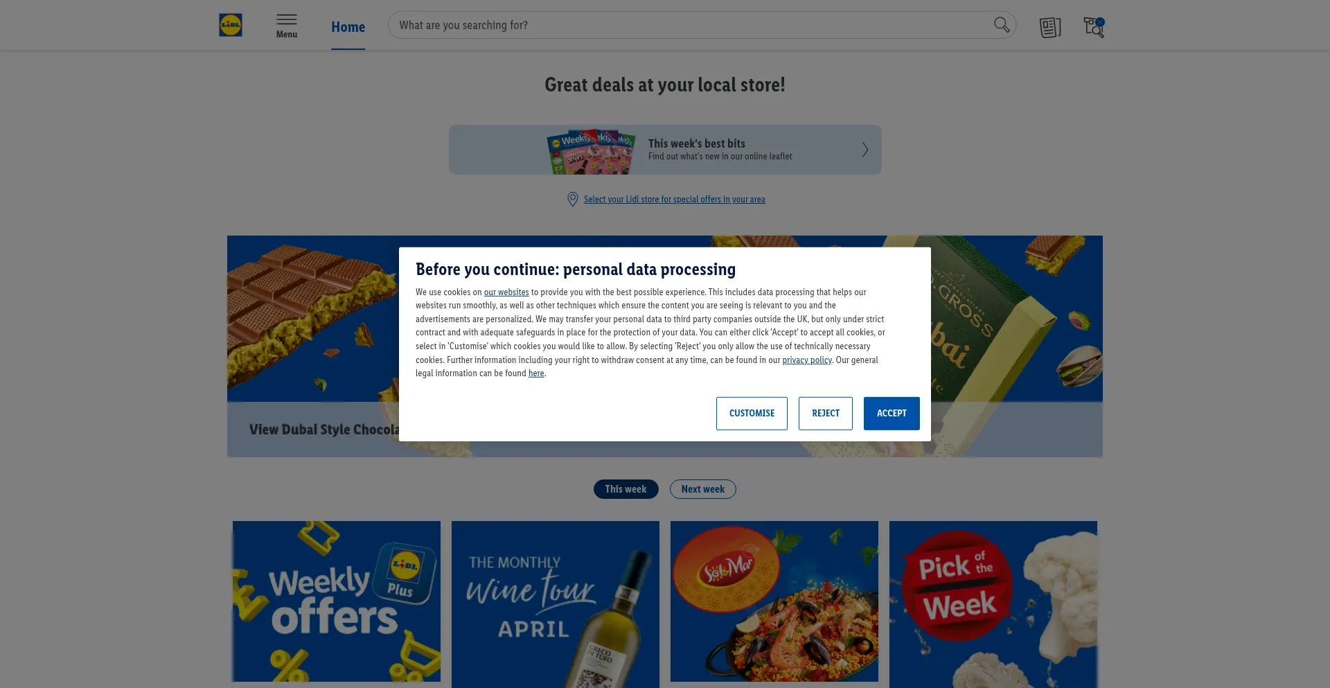 Website screenshot of Lidl.co.uk