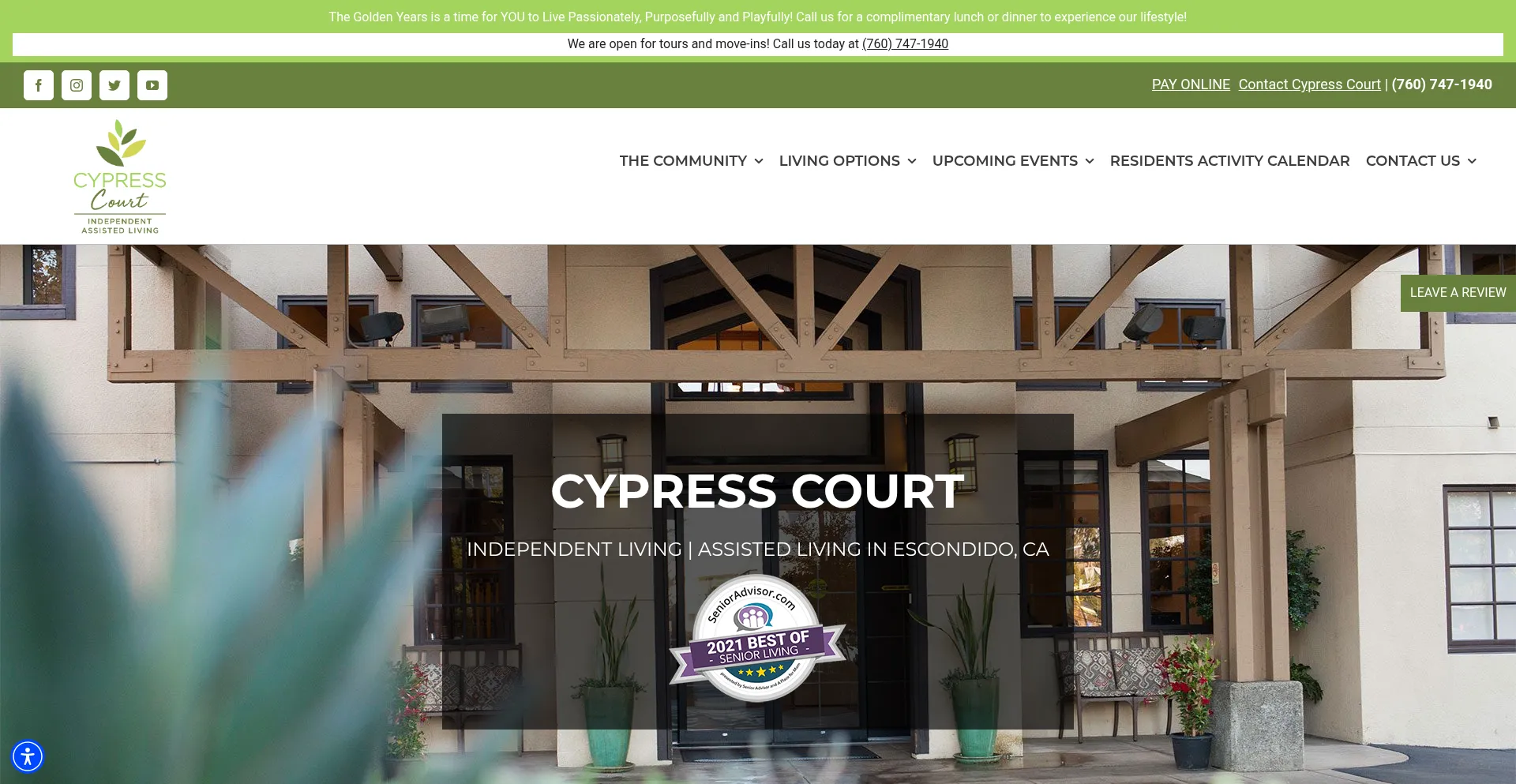 Website screenshot of Lifeatcypresscourt.com