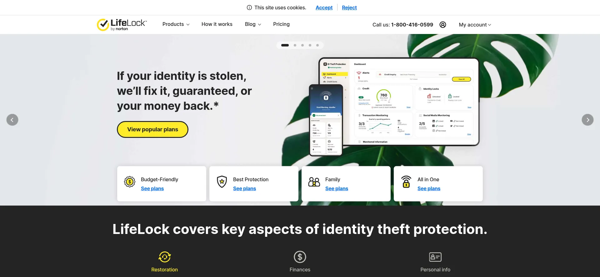 Website screenshot of Lifelock.norton.com