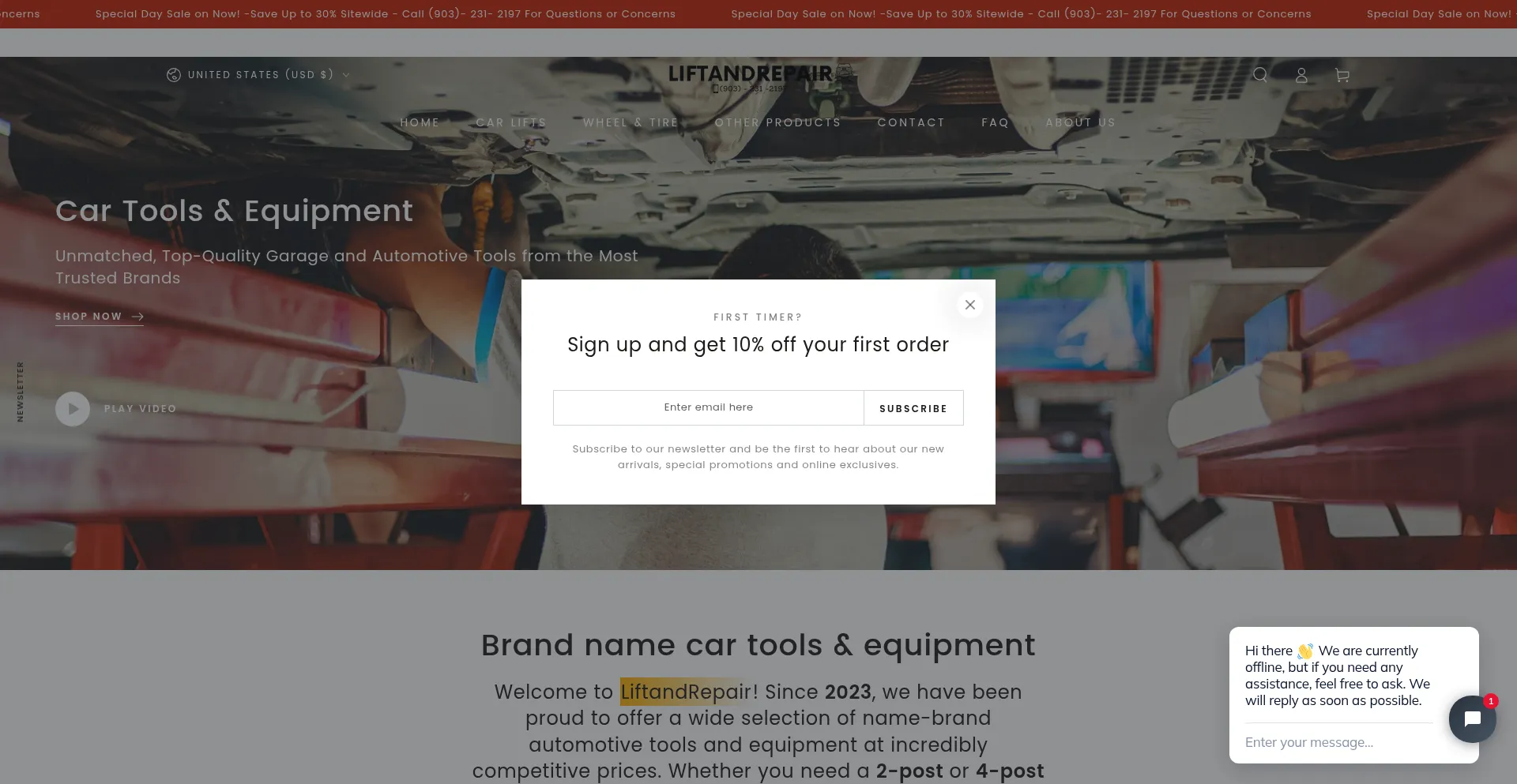 Website screenshot of Liftandrepairusa.com