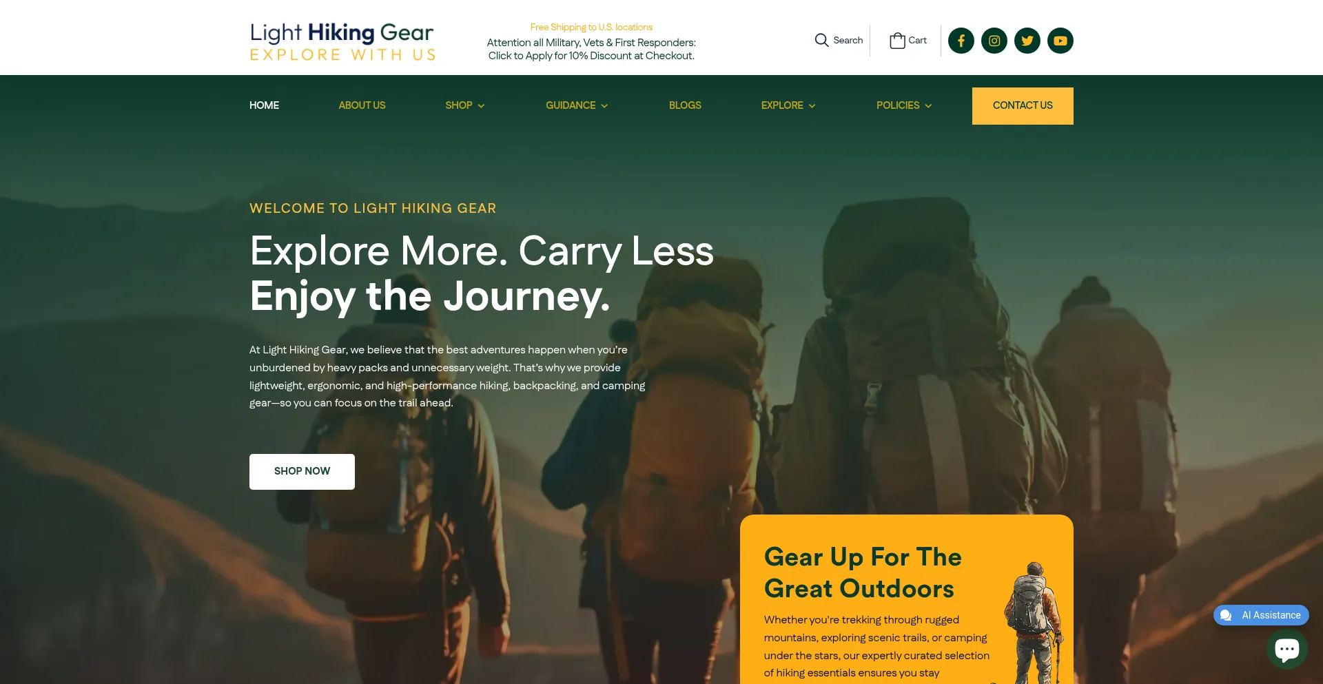 Website screenshot of Lighthikinggear.com