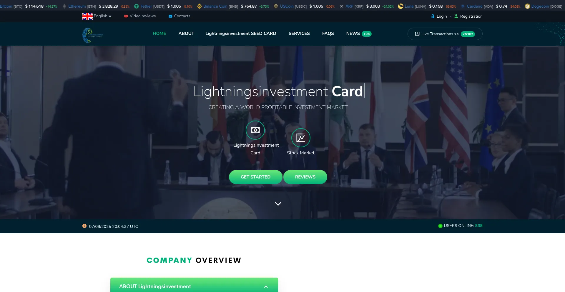 Website screenshot of Lightningsinvestment.com