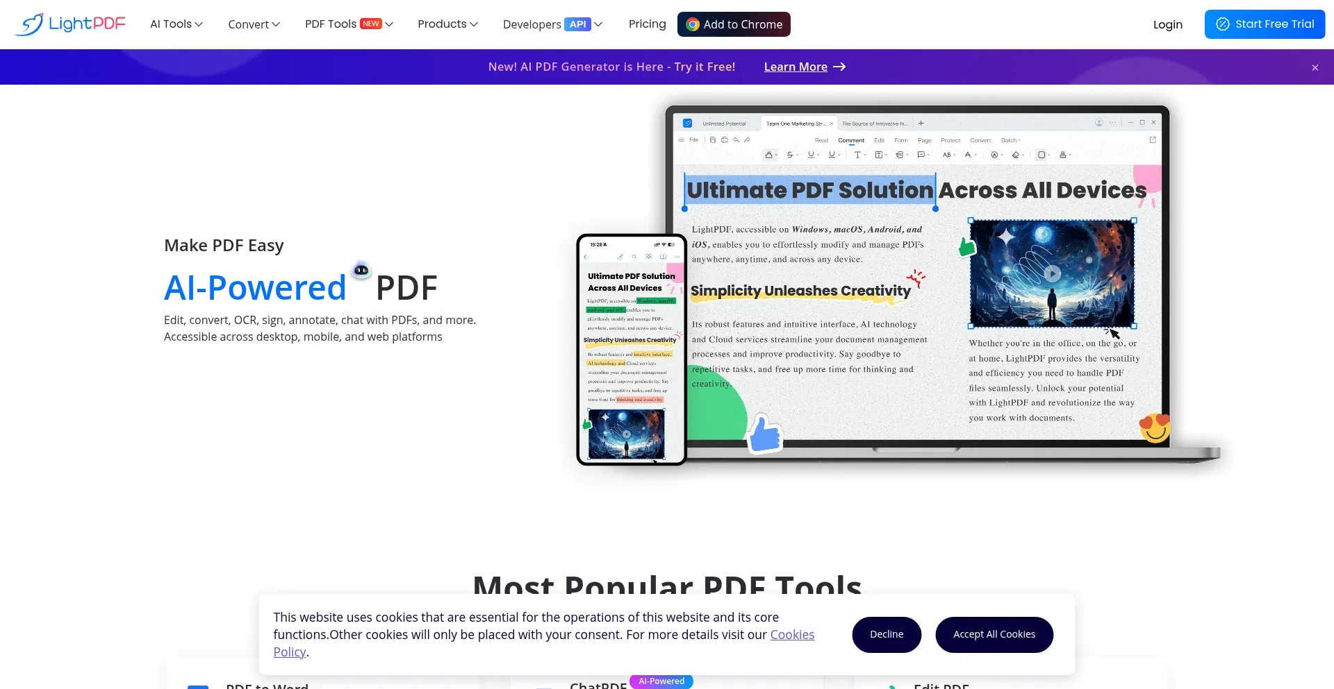 Website screenshot of Lightpdf.com