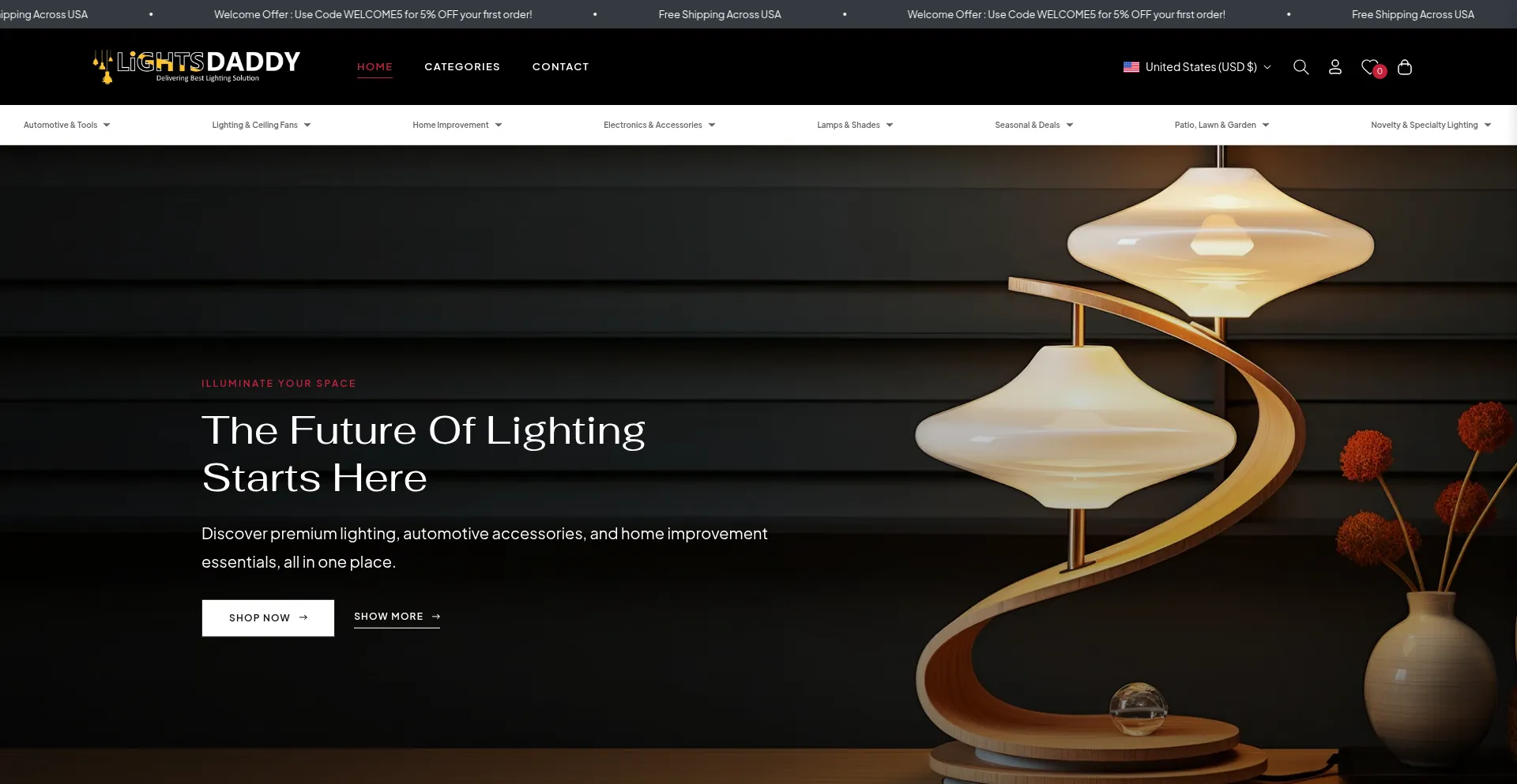 Website screenshot of Lightsdaddy.com