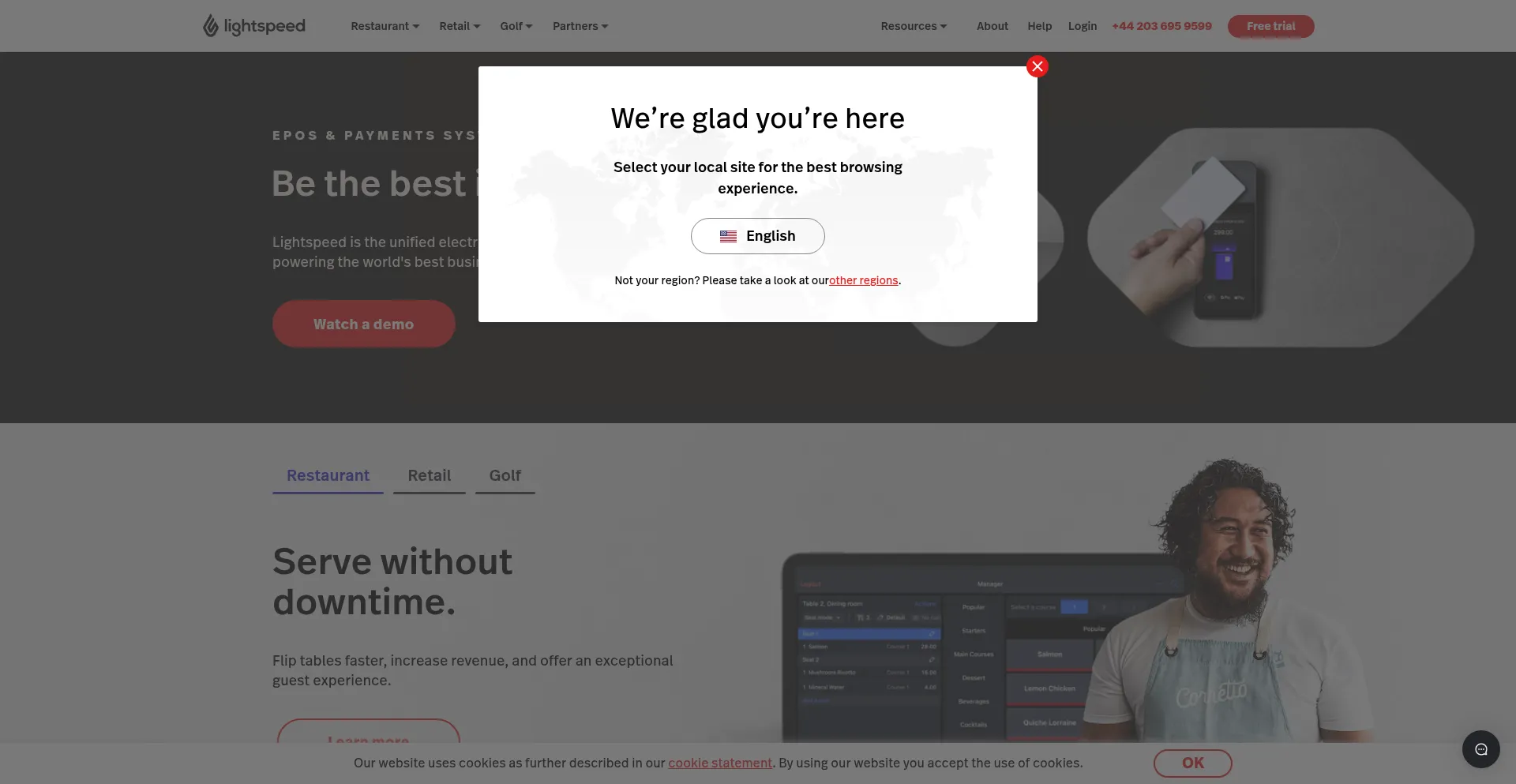Website screenshot of Lightspeedhq.co.uk