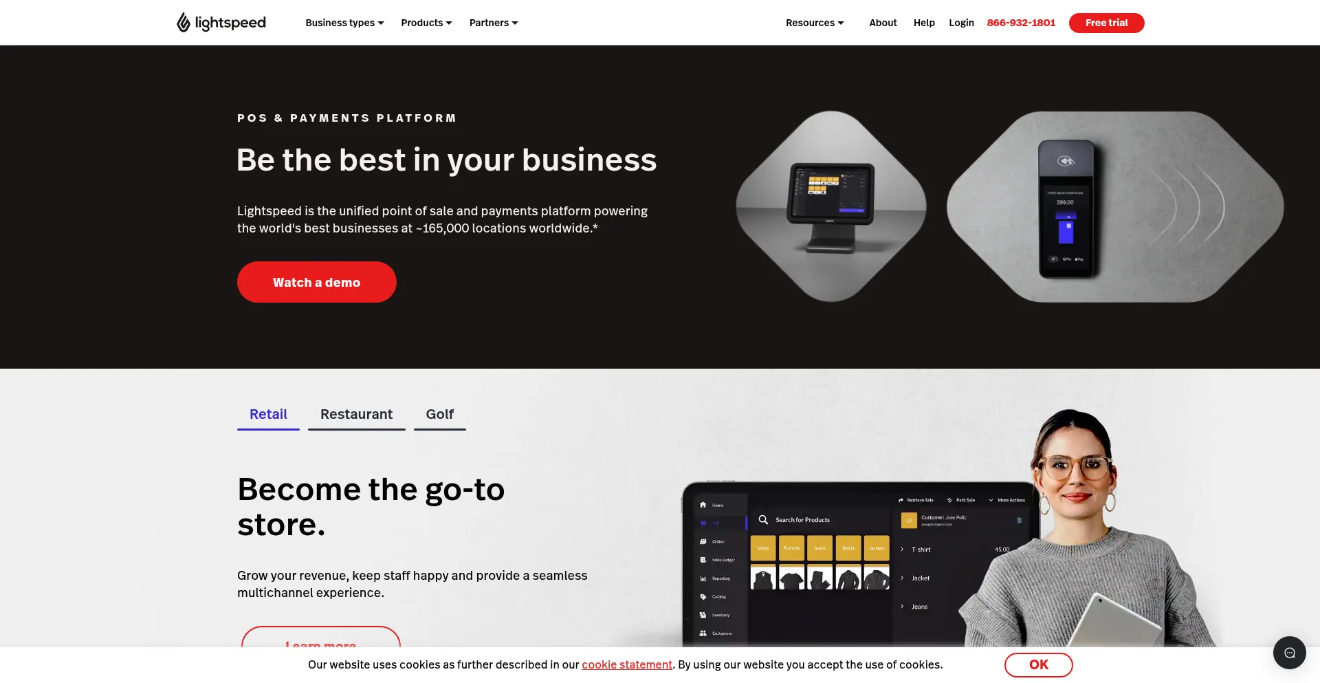 Website screenshot of Lightspeedhq.com