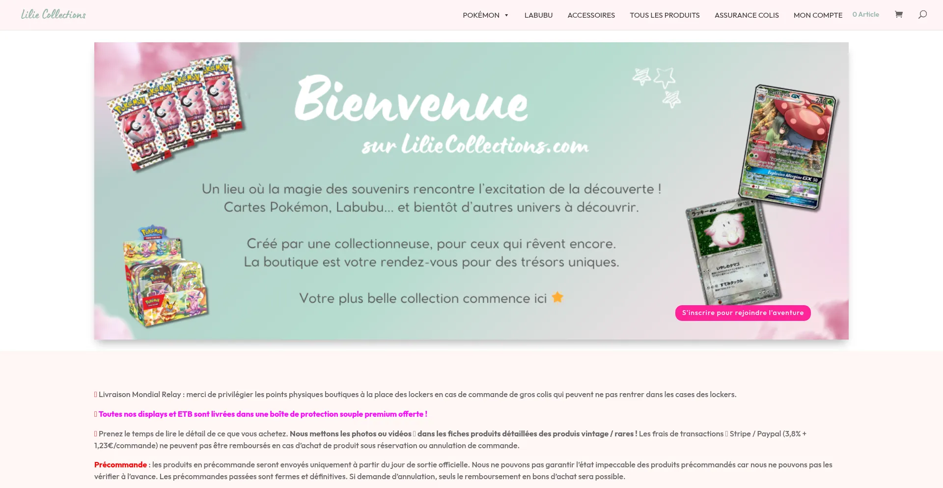 Website screenshot of Liliecollections.com