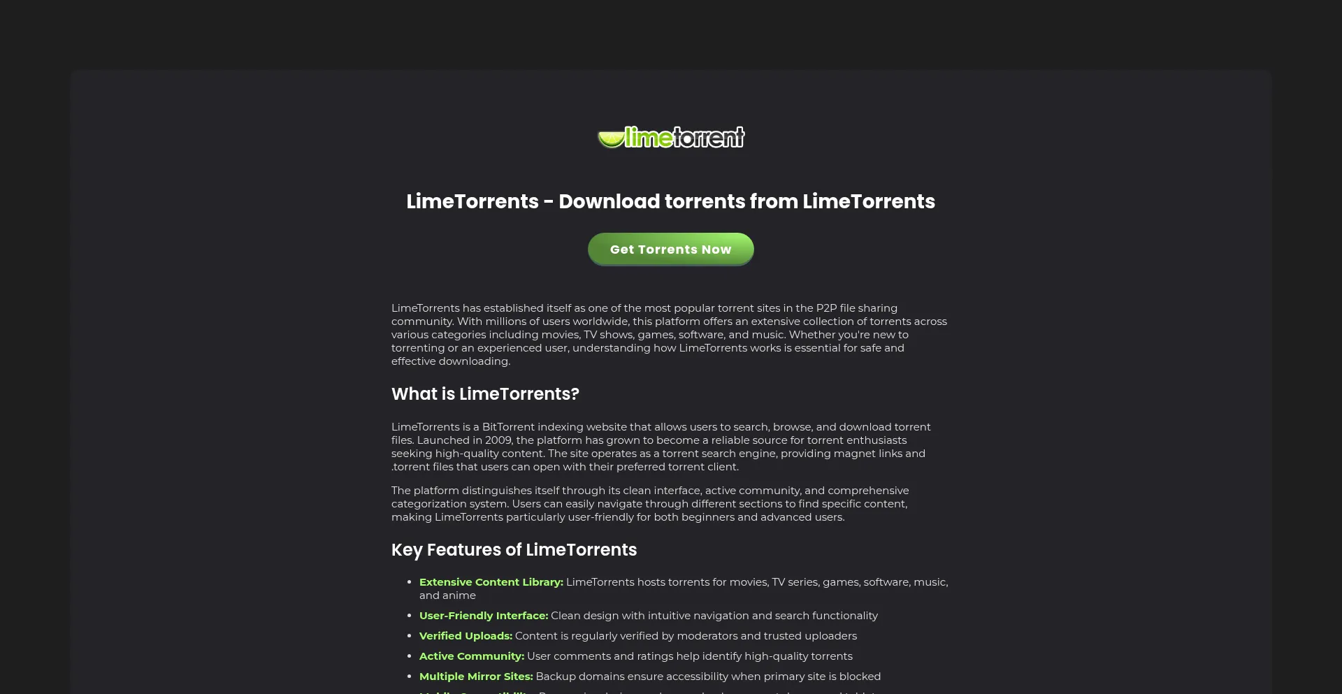Website screenshot of Limetorrents.plus