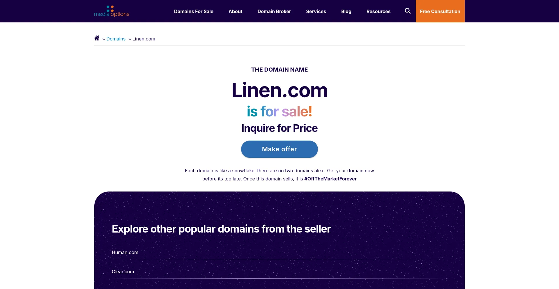 Website screenshot of Linen.com