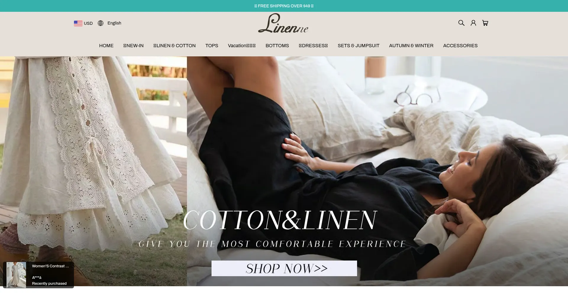 Website screenshot of Linenne.com
