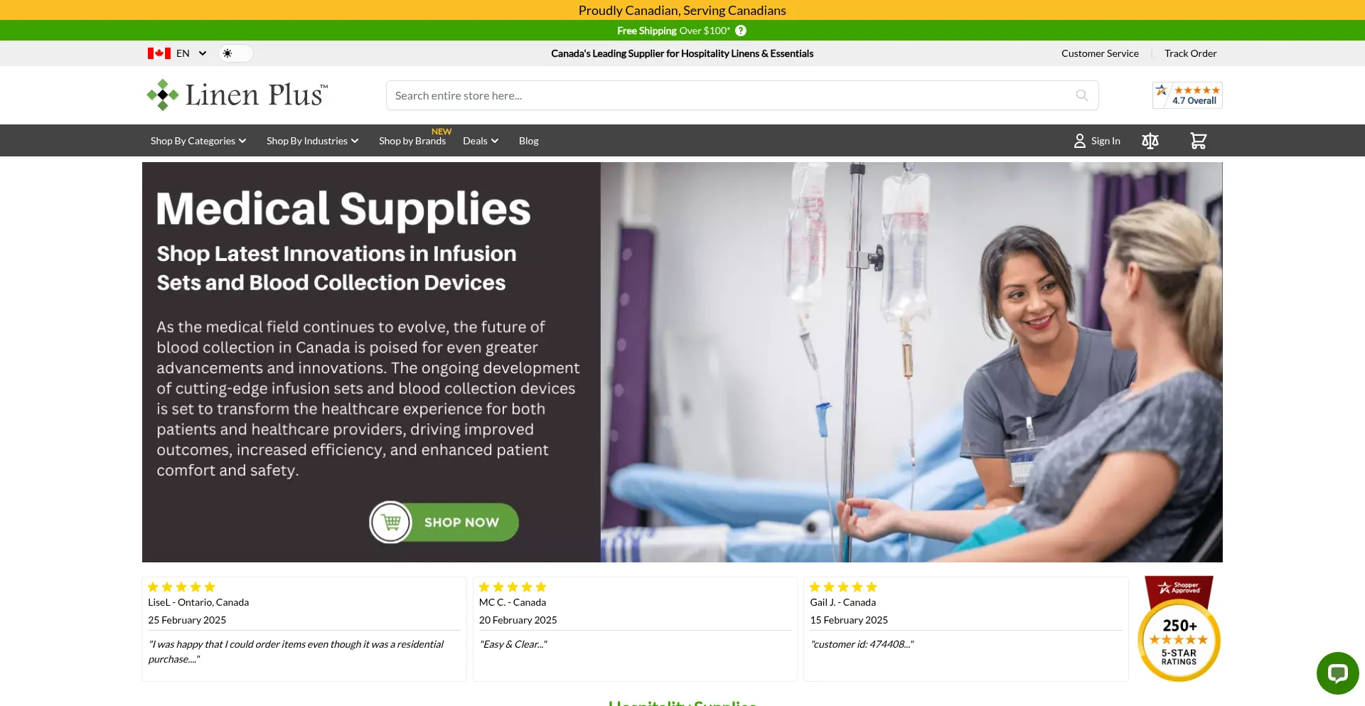 Website screenshot of Linenplus.ca