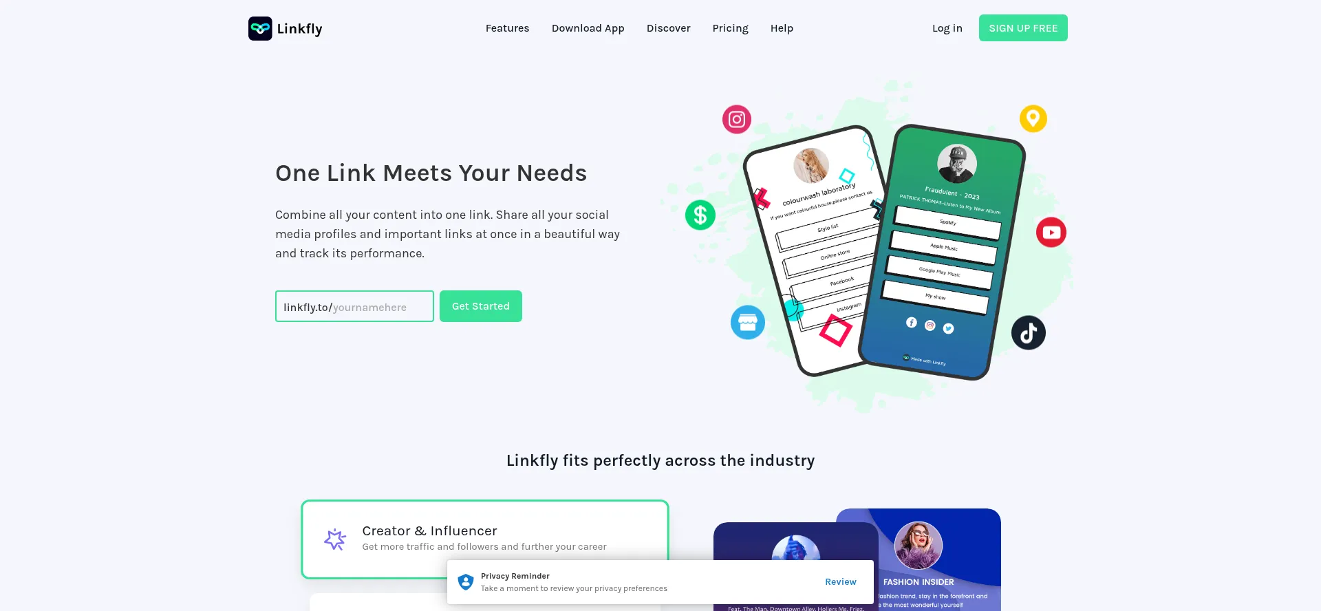 Website screenshot of Linkfly.to