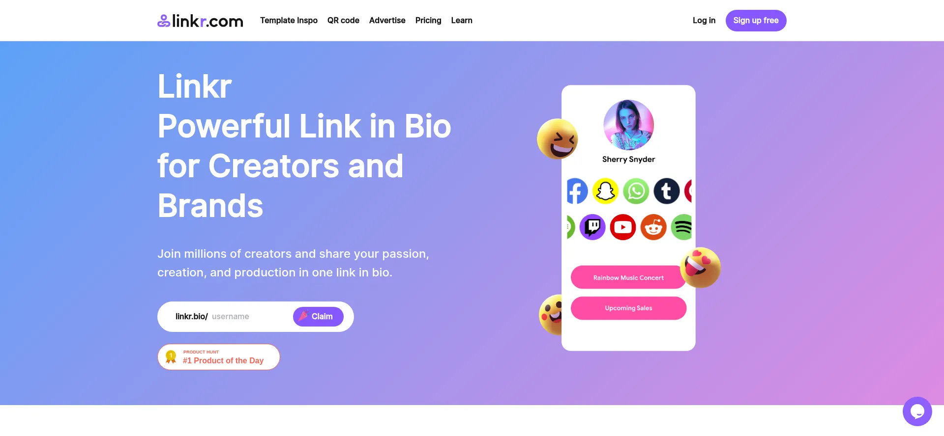 Website screenshot of Linkr.bio