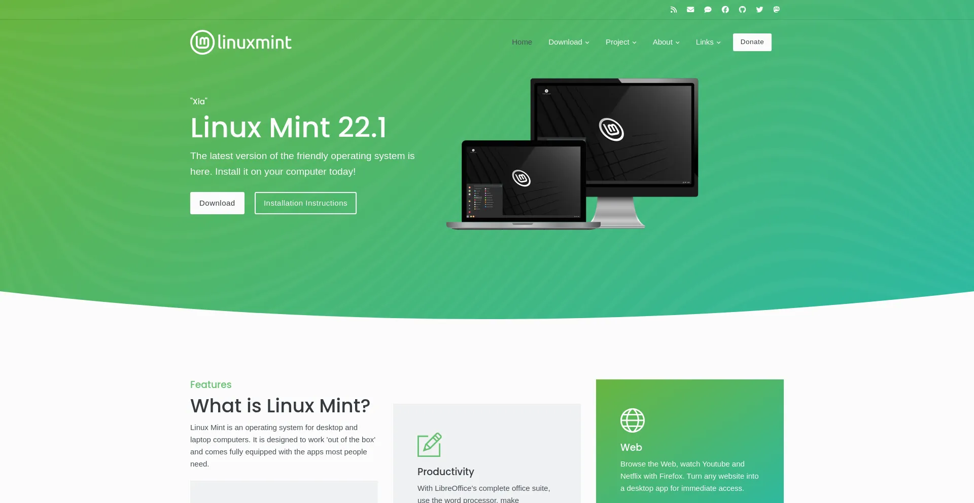 Website screenshot of Linuxmint.com