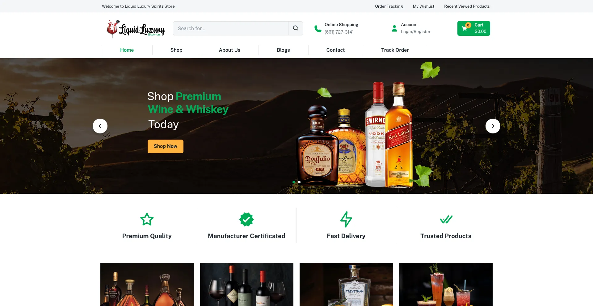 Website screenshot of Liquidluxuryspirits.store