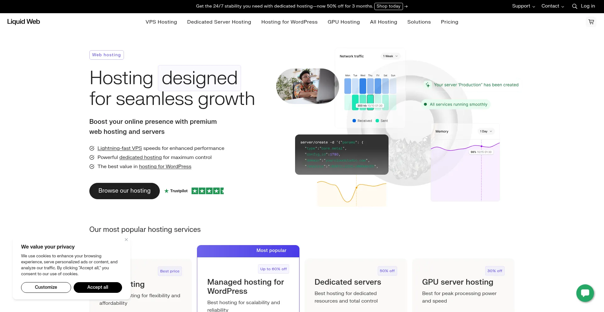 Website screenshot of Liquidweb.com